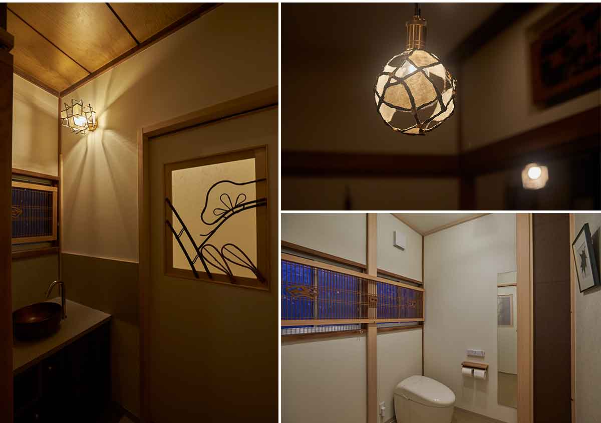 手洗い、トイレ、漆の照明