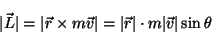 \begin{displaymath}\vert\Vec{L}\vert=\vert\Vec{r} \times m \Vec{v}\vert=\vert\Vec{r}\vert \cdot m \vert\Vec{v}\vert\sin\theta \end{displaymath}