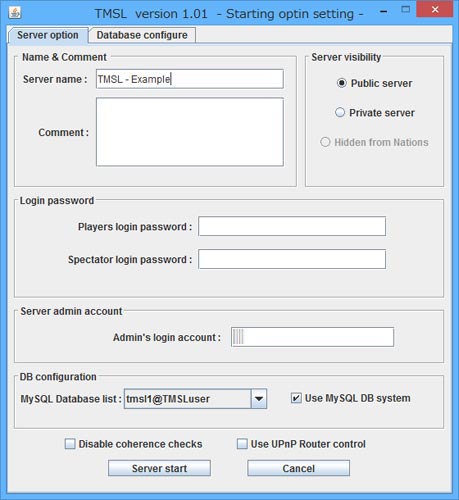 スタートオプションウィンドウ1ページ目