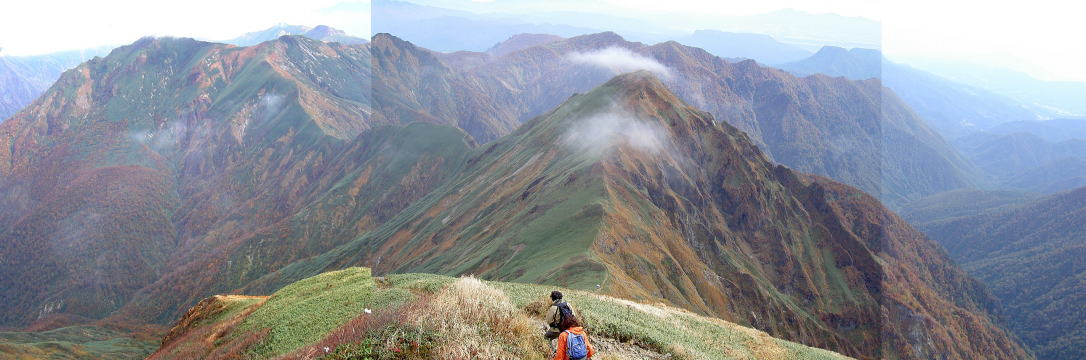 縦走路から万太郎山方面を望む 合成